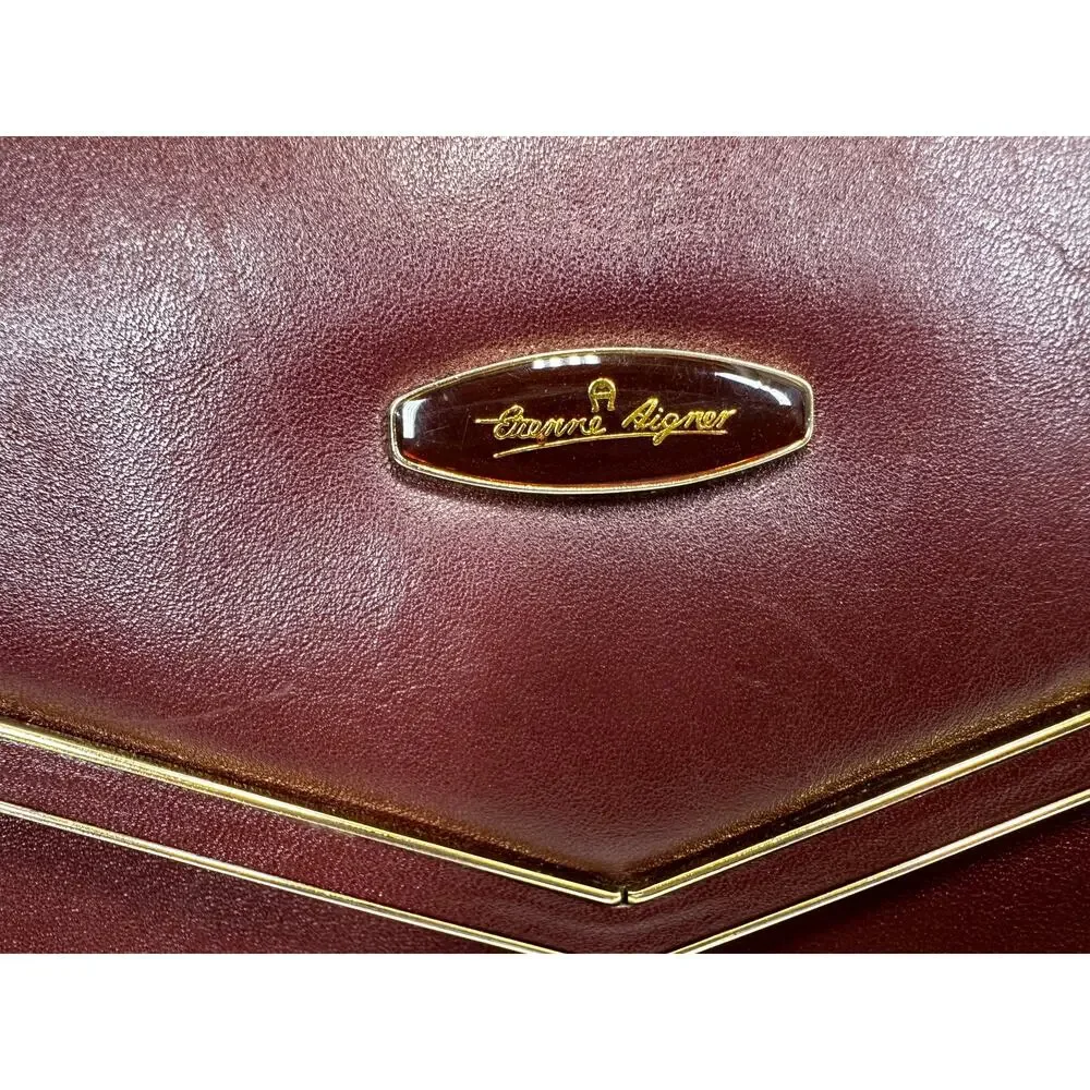 Vintage Etienne Aigner Burgundy Leather Envelope Clutch